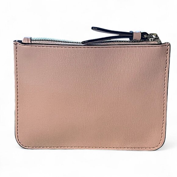 Victoria Secret Rose Zip Cardcase/Key Chain Gold Heart Studded Logo Coin Pocket - Picture 2 of 6